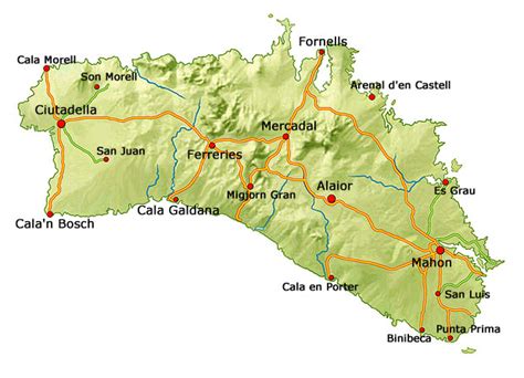 menorca map detailed map  beaches menorca