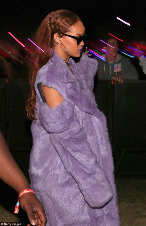 Rihanna Sports Full Length Fluffy Coat In Coachella Desert Daily Mail
