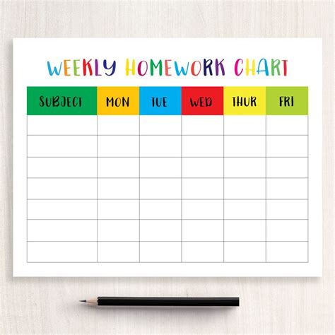 homework chart  kindergarten