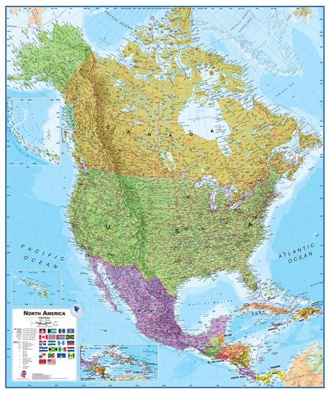 wall map  north america large laminated political map