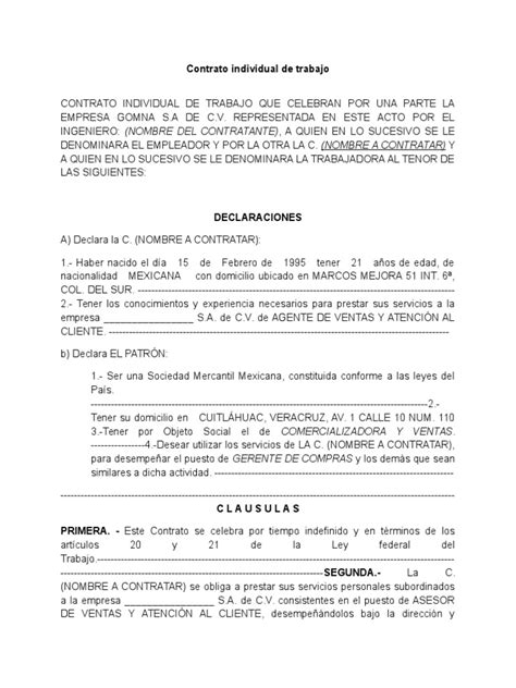 Contrato Individual De Trabajo Lft Liquidación Gobierno