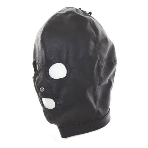 bondage high quality black full hood gothic pu leather restraint mask