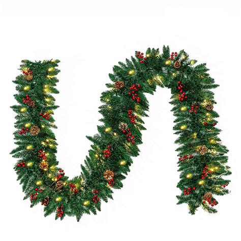 ft christmas garland   led lights pre lit outdoor xmas garland battery powered