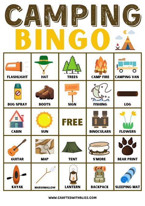 camping  kids camping bingo birthday party classroom bingo game