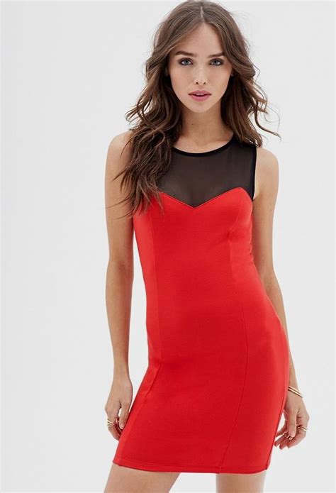 Sheer Mesh Bodycon Dress Dresses 2000058716 Forever 21 Uk Red