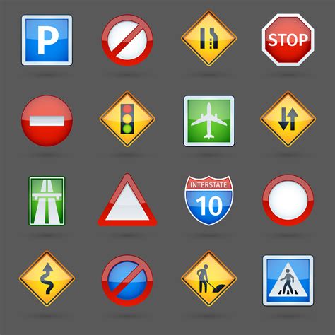 road traffic signs glossy icons set  vector art  vecteezy