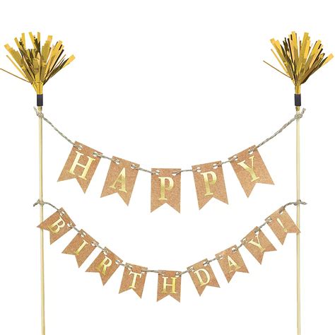 gold happy birthday pennant banner cake topper     party city