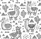 Alpaca Coloring Book Pattern Contour Seamless Cactuses Vector Illustration Cactus sketch template