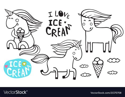 unicorn ice cream outline coloring page royalty  vector