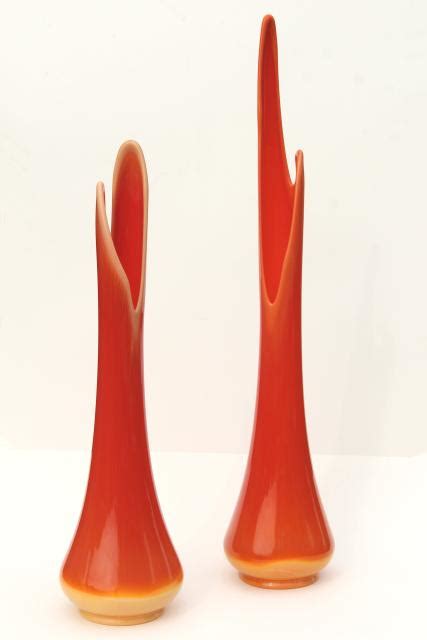 Bittersweet Orange Art Glass Vases Tall Mod 60s Vintage