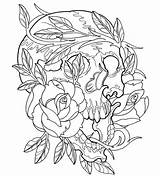 Coloring Tattoo Pages Skull Printable Rose Adults Book Adult Colouring Designs Roses Flash Sugar Print Skulls Tattoos Doverpublications Modern Dover sketch template