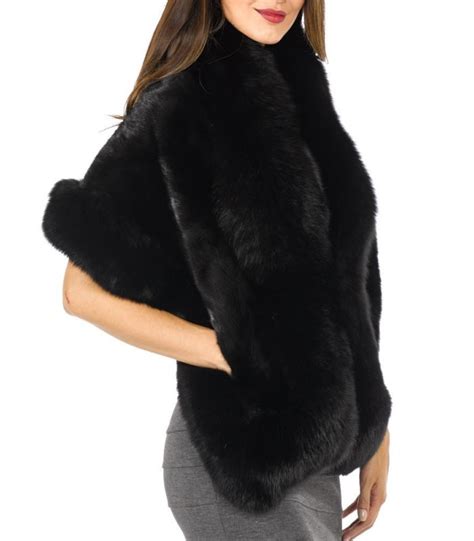 black mink fur cape with fox fur trim