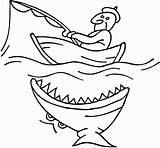 Coloring Boat Pages Fishing Shark Printable Attacking Drawing Fish Near Clipart Boats Colouring Boy Moon Color Kids Row Funny Speedboat sketch template