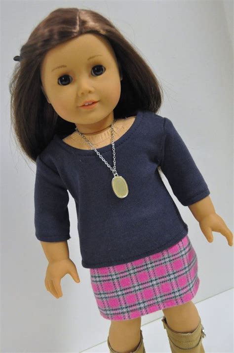 18 Inch Doll Clothes Pink Plaid Mini Skirt With Navy T Shirt Doll