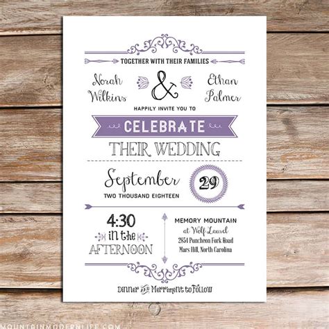 printable lavender diy wedding invitation set