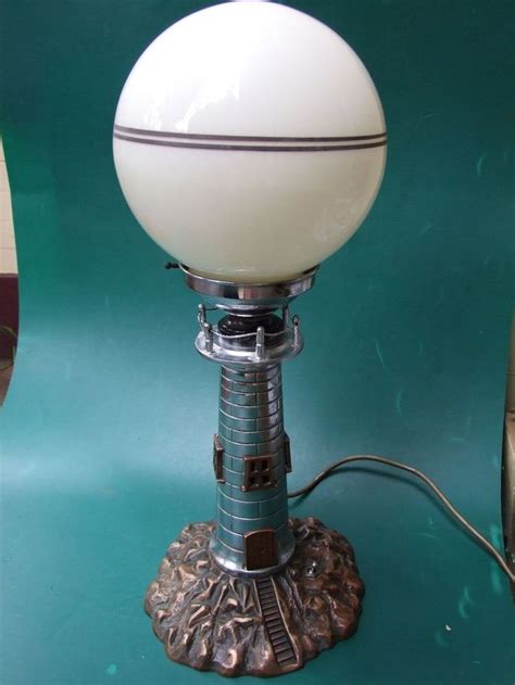 antique art deco chrome lighthouse lamp  glass shade aust original  lighthouse lamp