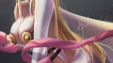 women boobs big boobs blonde long hair anime digimon artwork