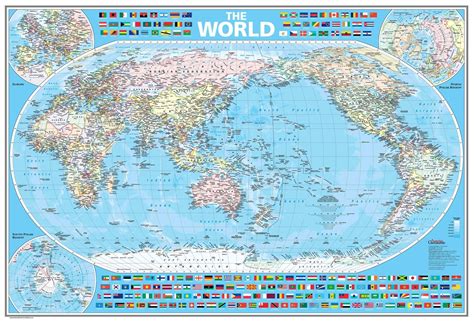 world map poster  australia centred flat australian geographic