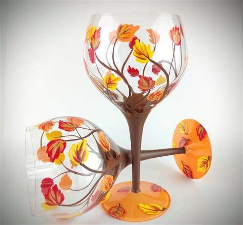 Fall Leaf Hand Painted Wine Glasses Cute Stemmed Wine Glass Autumn