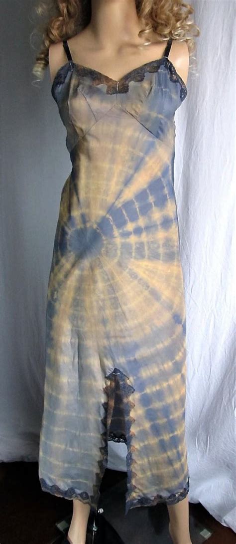 Tie Dye Maxi Dress Slip Size 32 Hand Dyed Vintage Lingerie Upcycled