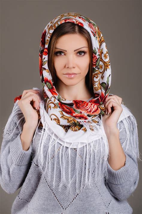 Russian National Traditional Scarf On Your Head Stock Image Image