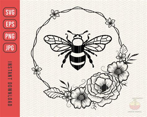 floral bee wreath svg bee svg files  cricut floral bee etsy uk