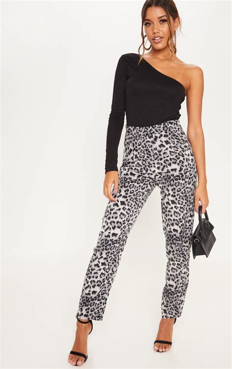 charcoal leopard printed trouser trousers prettylittlething