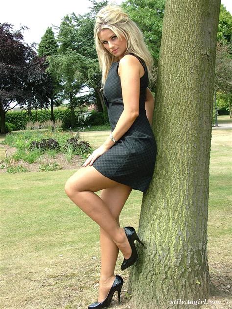 stunning blonde shows off her long legs and cheeky high heels outside in 2019 high heels high
