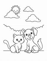 Kleurplaat Hond Samen Tekenen Hetkinderhuis Katten Kleurplaten Spelen Poezen sketch template