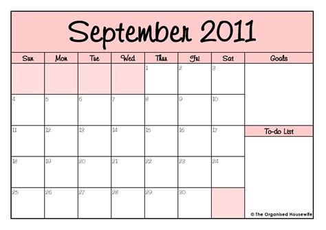 printable september calendar    list  organised