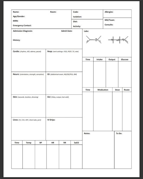 icu pcu nursing report sheet nurse report sheet nurse etsy  zealand