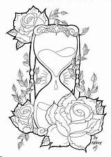 Tattoo Coloring Pages Hourglass Drawing Designs Skull Books sketch template