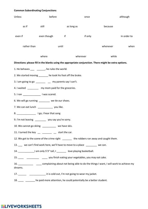 subordinating conjunctions  learning subordinating conjunctions