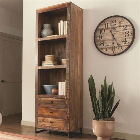 reclaimed wood tall open bookcase  coaster  coleman furniture