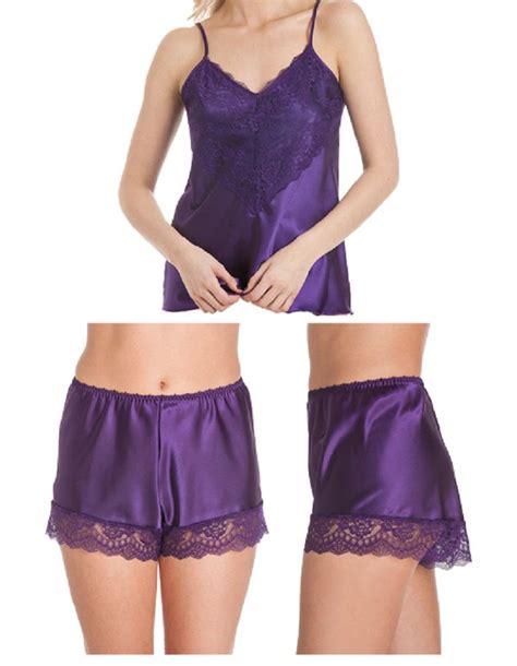 Womens Luxury Satin Cami Camisole French Knicker Set Various Colours