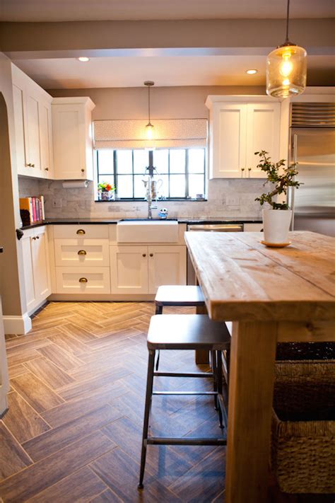 herringbone floor transitional kitchen tess fine