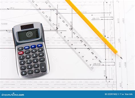 building plan  calculator ruler  pencil stock photo image  drawing
