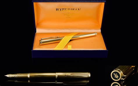 waterman paris ideal gentlemans ct gold plated delux fountain  signed  top