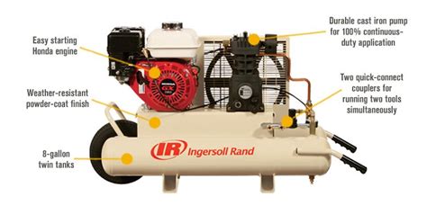 ingersoll rand gas powered portable wheelbarrow air compressor  hp honda engine  gallon