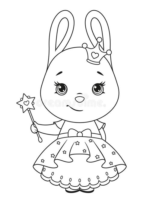 bunny princess  magic wand coloring page black  white cartoon