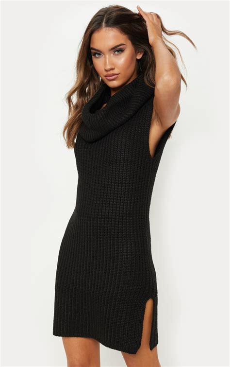 black chunky knitted sleeveless dress prettylittlething aus