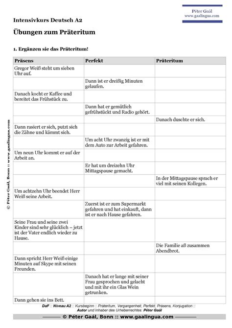 calameo daf uebung zu praeteritum perfekt und praesens uebungsblatt