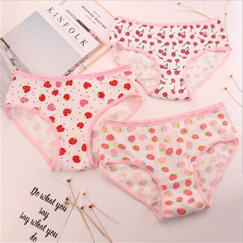 2019 sexy pink cherry strawberry cotton women underwear girls briefs