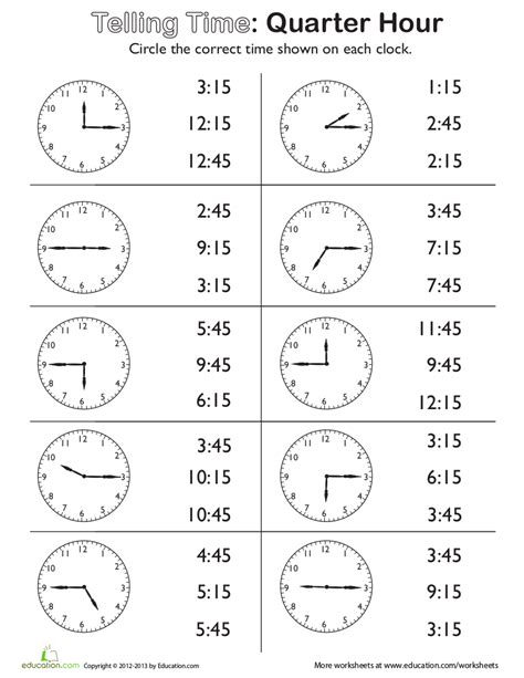 time telling worksheets printable