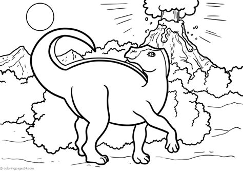 dinosaur  front   volcano coloring pages