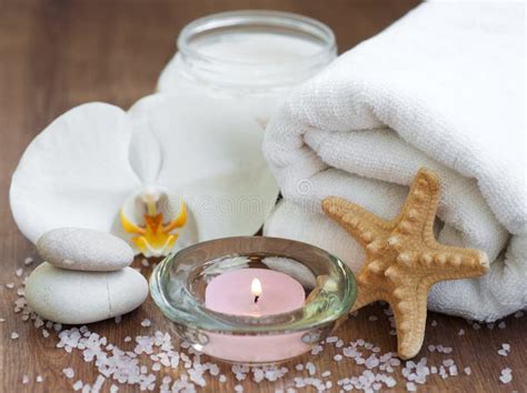 spa set  white orchids stock image image  massage