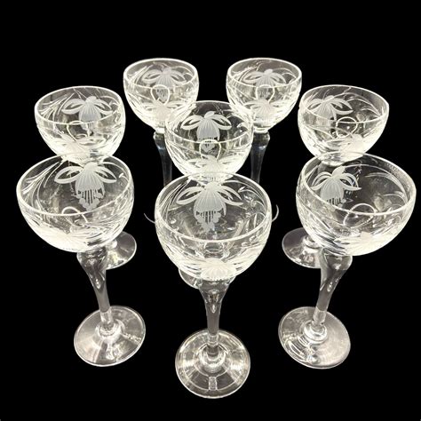 Royal Brierley Crystal Cut Glass Set Of Eight Hock Wine Glasses