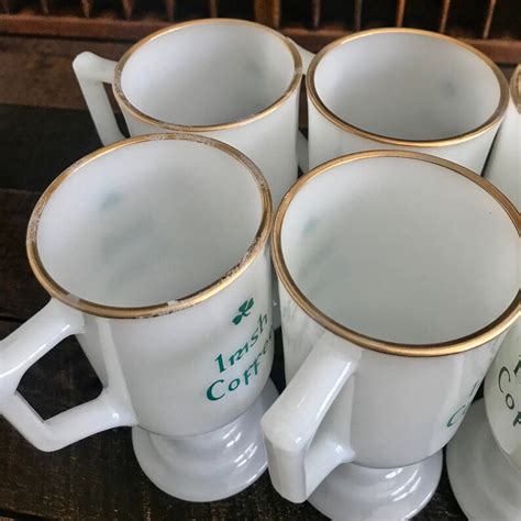 Set Of 4 Vintage Milk Glass Irish Coffee Mugs Pedestal Mug Etsy