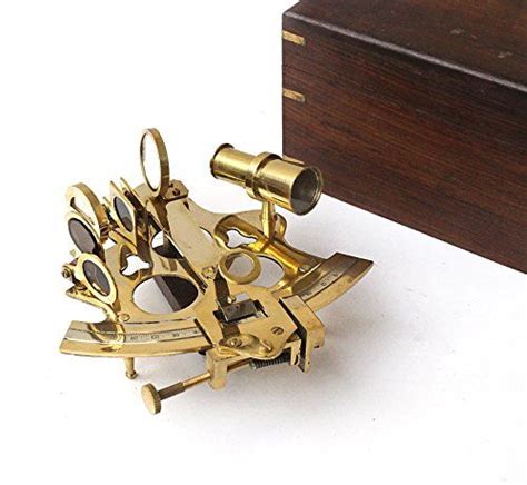 shiny brass nautical vintage sextant with classical woode