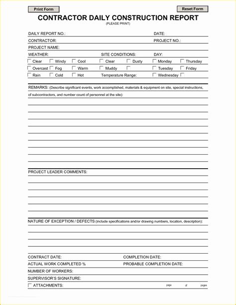 construction project template   construction daily job report